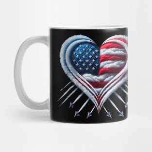 Fighter Jet Airplane American Flag Heart 4Th Of July Mug